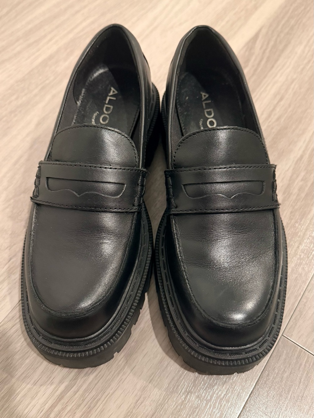 Aldo Black Leather Slip-On Chunky Loafers